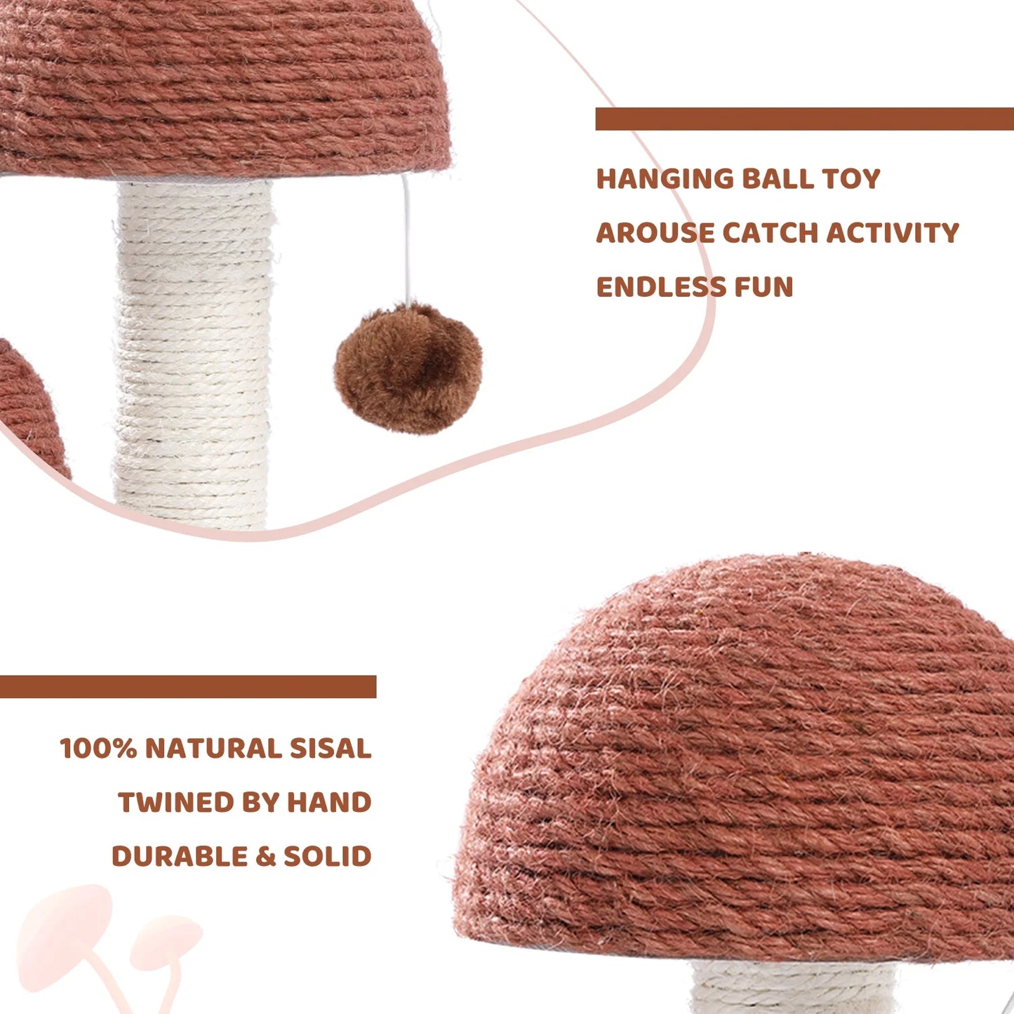 2 Mushrooms Cat Scratching Post 19" - Brown