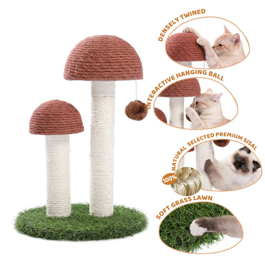 2 Mushrooms Cat Scratching Post 19" - Brown