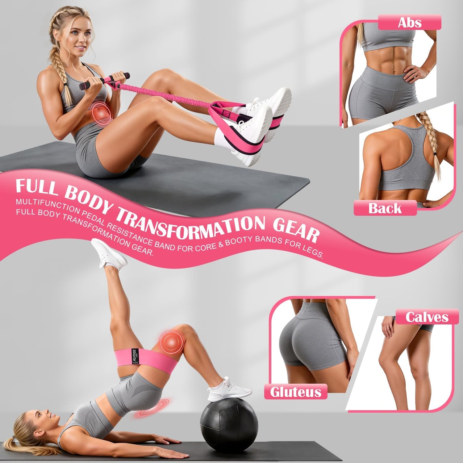 KUTIZE 2 in 1 Fabric Exercise Bands for Core.