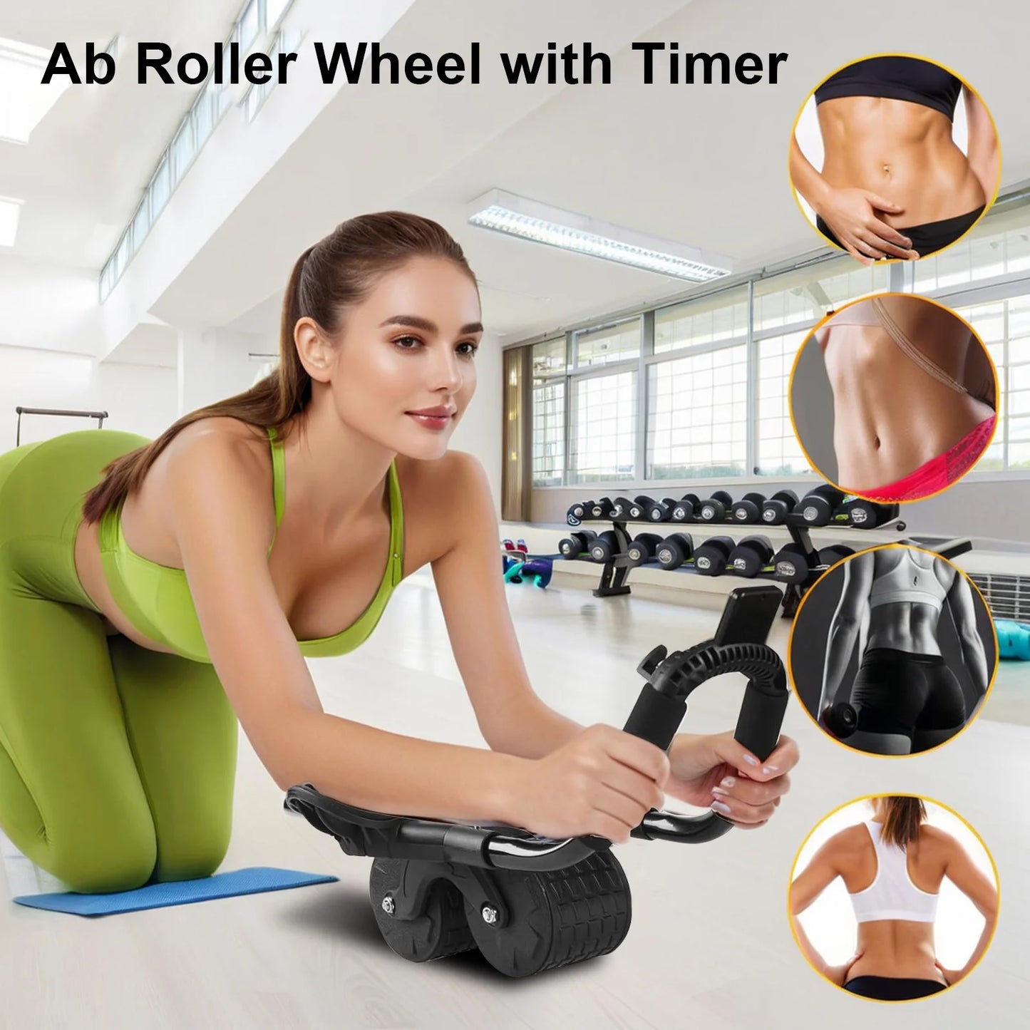 2025 New with timer Ab Abdominal Exercise Roller Elbow Support, abs roller wheel core exercise equipment, Automatic Rebound Abdominal Wheel(Black）