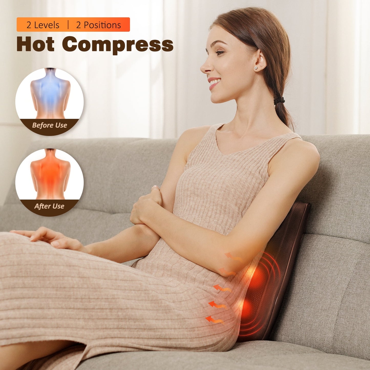Neck & Back Massager with Heat, 3D Deep-Kneading Shiatsu Pillow, Brown 