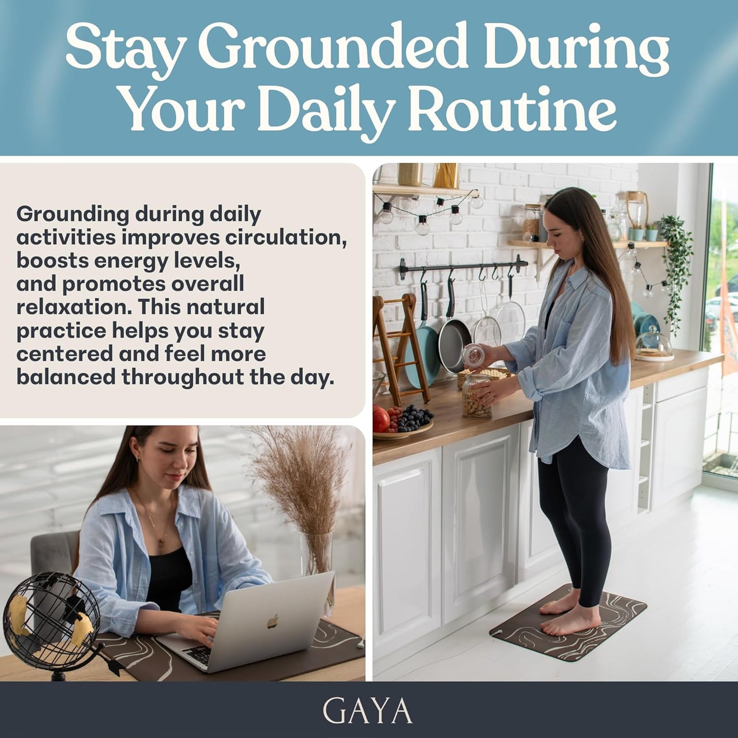 GAYA Grounding Mat for Feet,  Including 15ft Cord, 100K Ohm Resistor, Desk (24''X16'')
