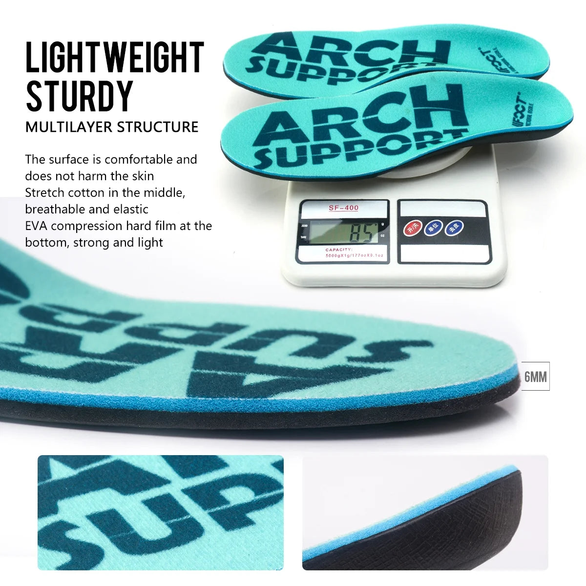 Arch Support Orthotic Insoles - 2 Pairs for Men
