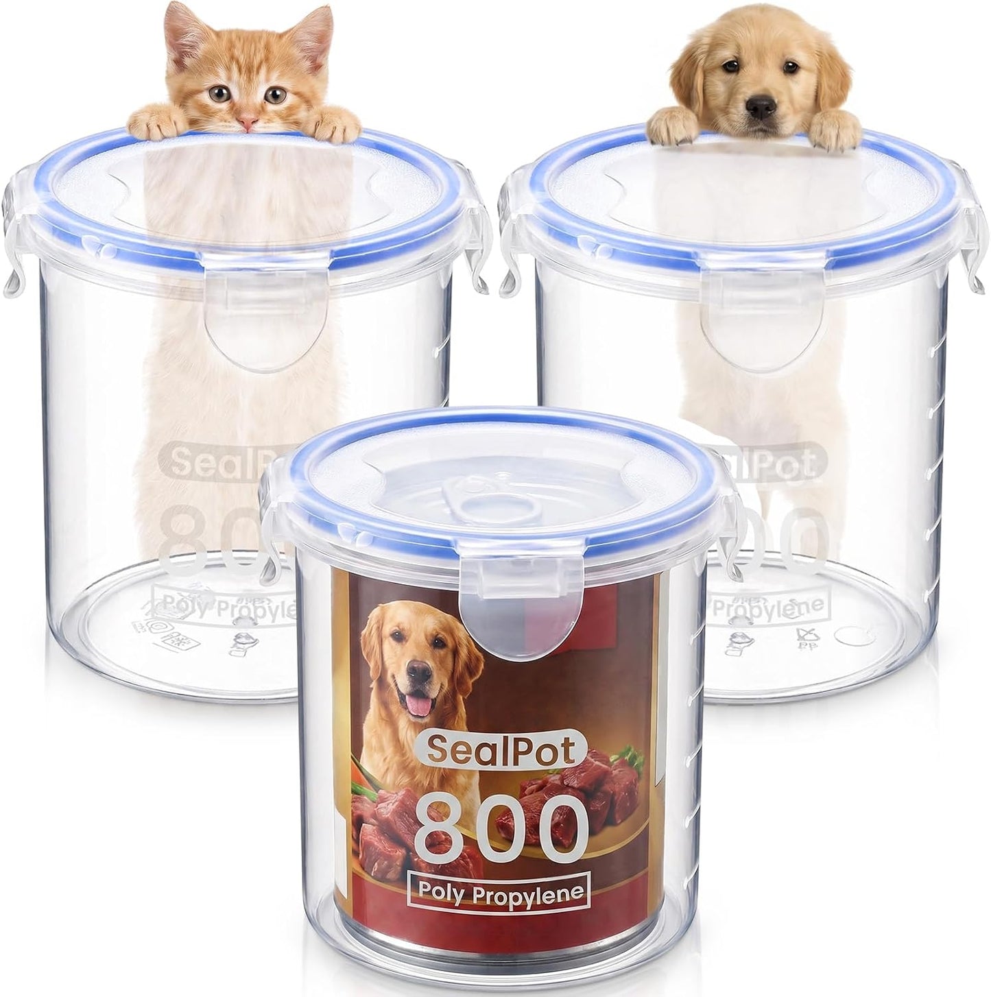 Hushee 3 Pcs Canned Dog Food Storage Container 27oz Airtight PP Canister 