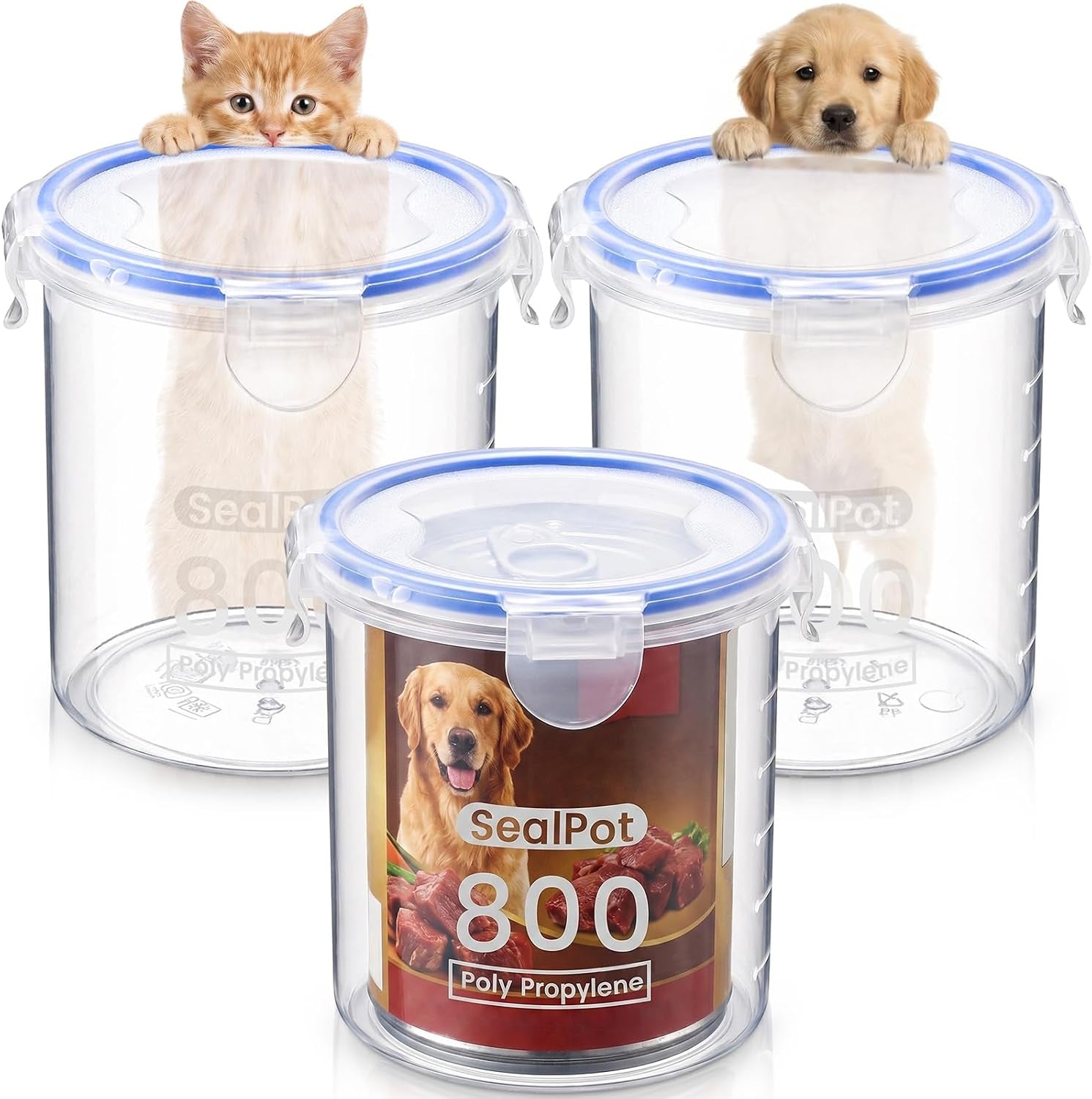 Hushee 3 Pcs Canned Dog Food Storage Container 27oz Airtight PP Canister 