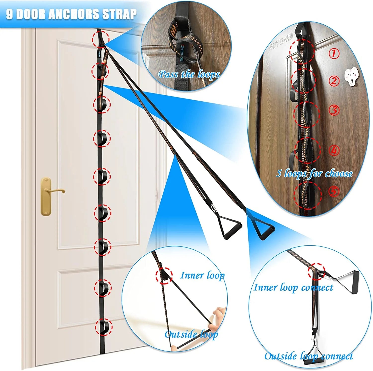 Nylon Door Anchor Strap for Resistance Exercise, Resistance Bands  Portable Home Gym.Punching-Free