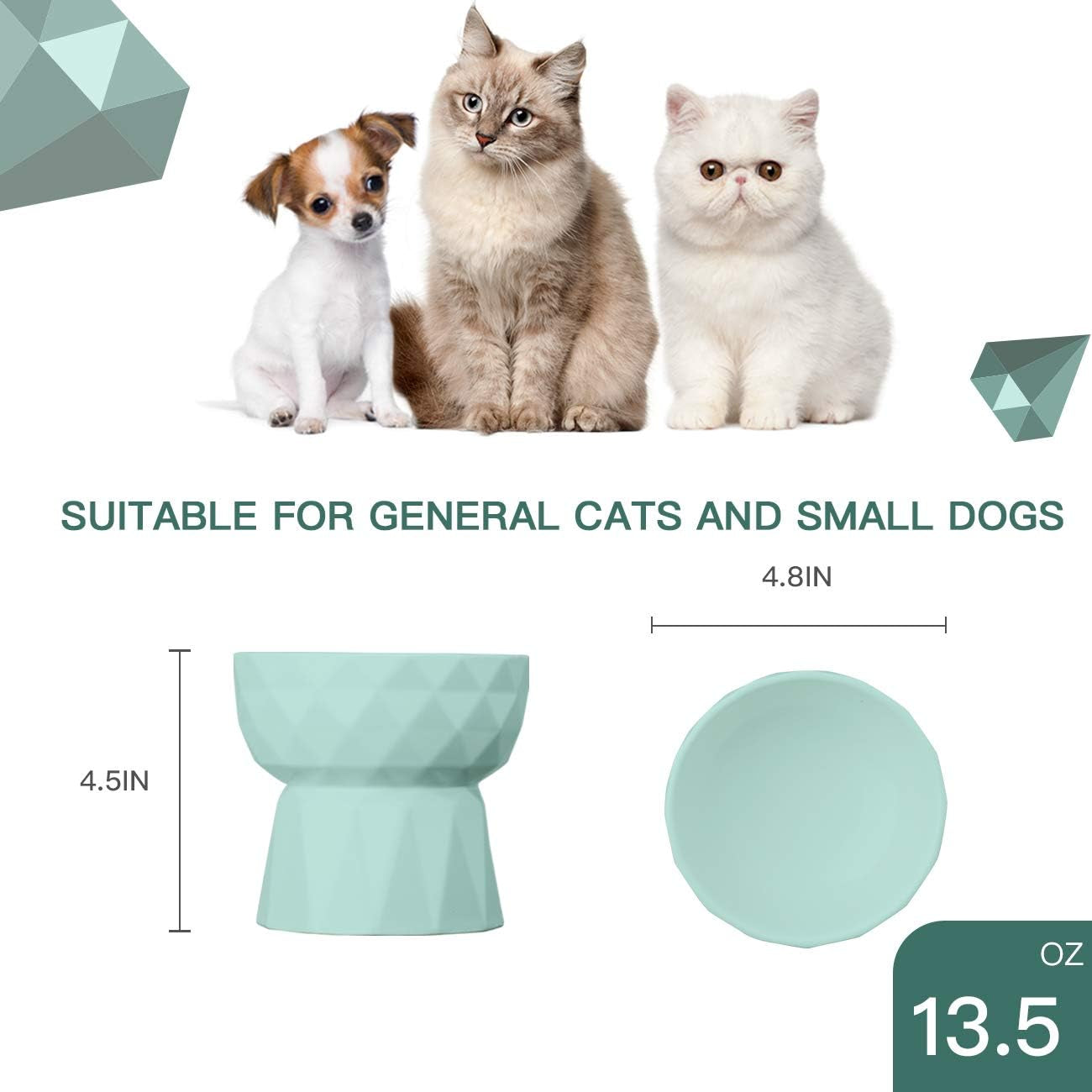 Ceramic Cat Bowls Anti Vomiting, 13.5 Oz,Green