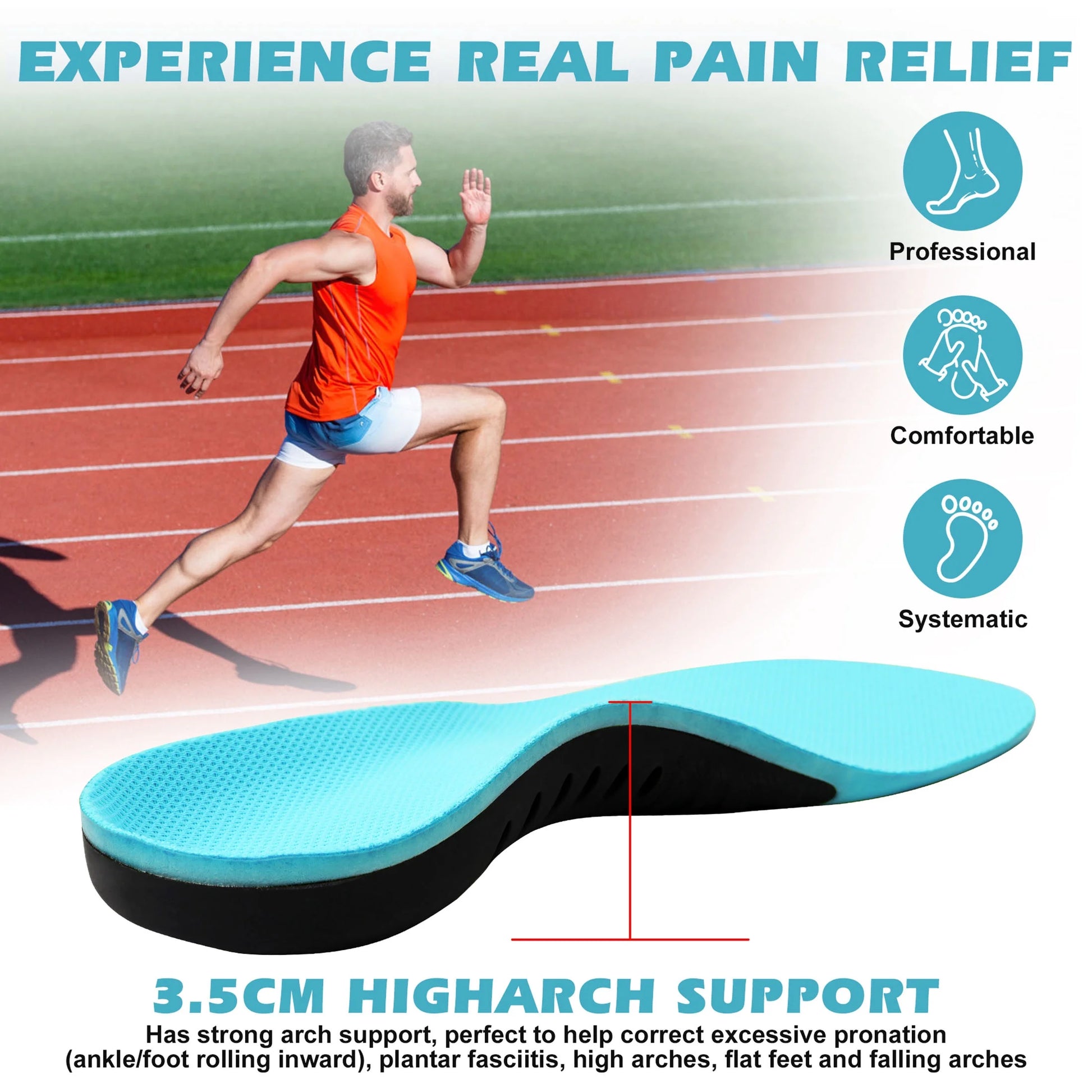 Orthotic Insoles for Plantar Fasciitis Relief for Flat Feet, Suitable for Men and Women, Size S