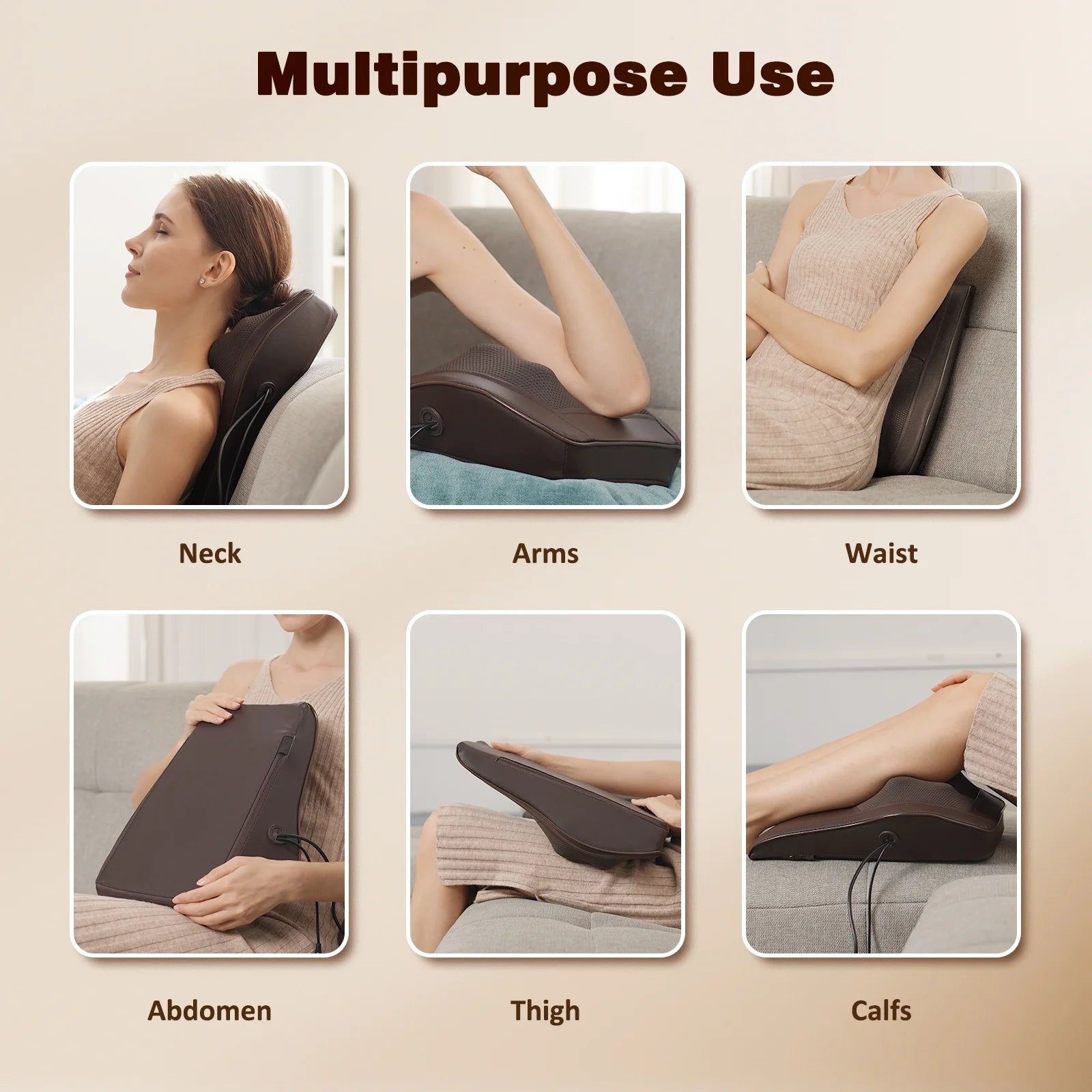 Neck & Back Massager with Heat, 3D Deep-Kneading Shiatsu Pillow, Brown 