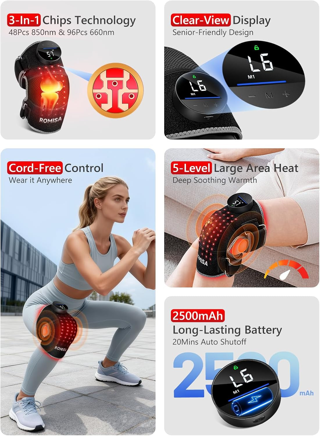 ROMISA Red Light Therapy Knee Brace Vibration