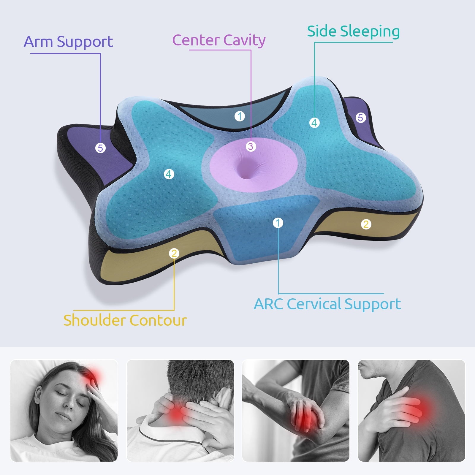 Contour Memory Foam Cervical Pillows - Queen Size 26"Lx14.6"Wx5.1"H