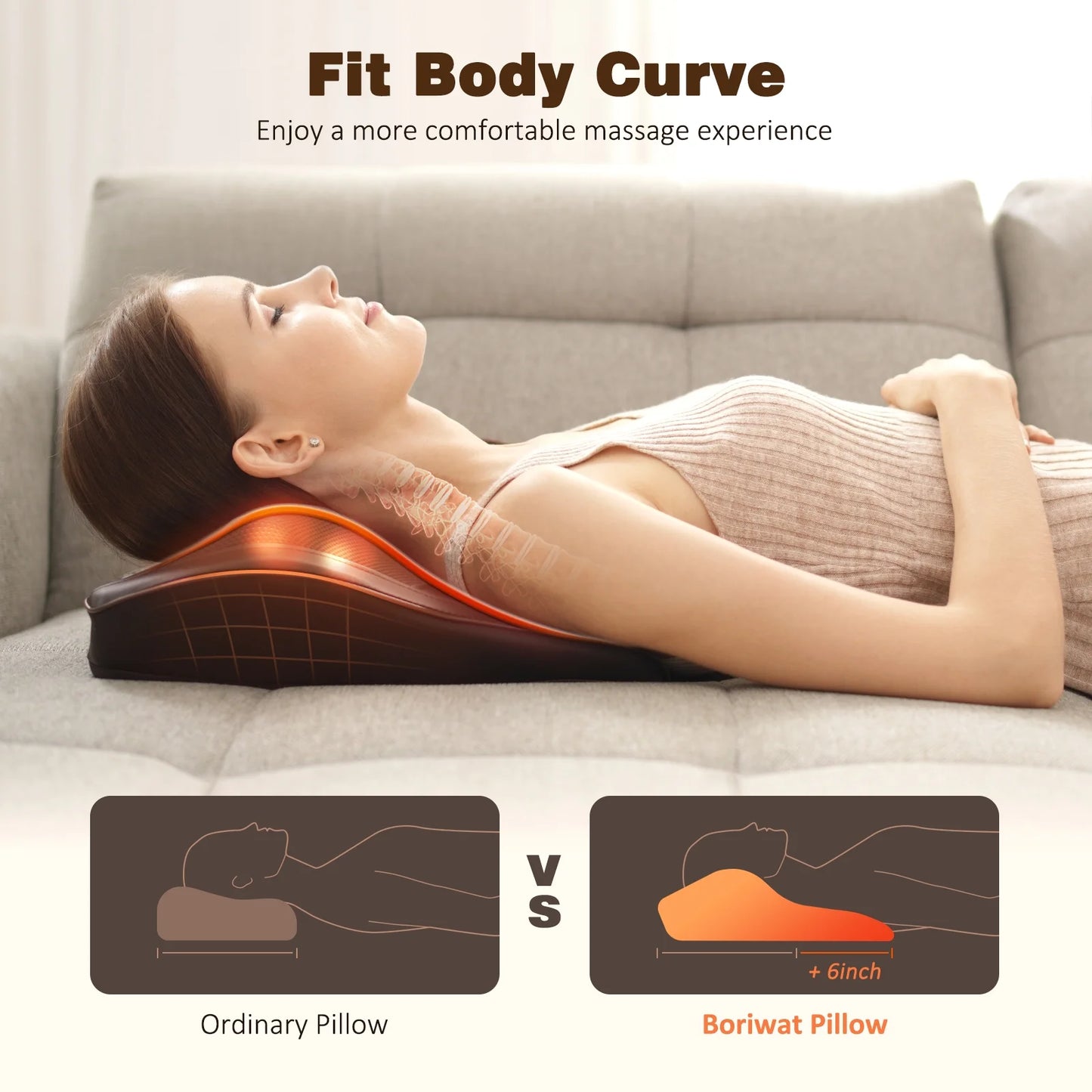 Neck & Back Massager with Heat, 3D Deep-Kneading Shiatsu Pillow, Brown 