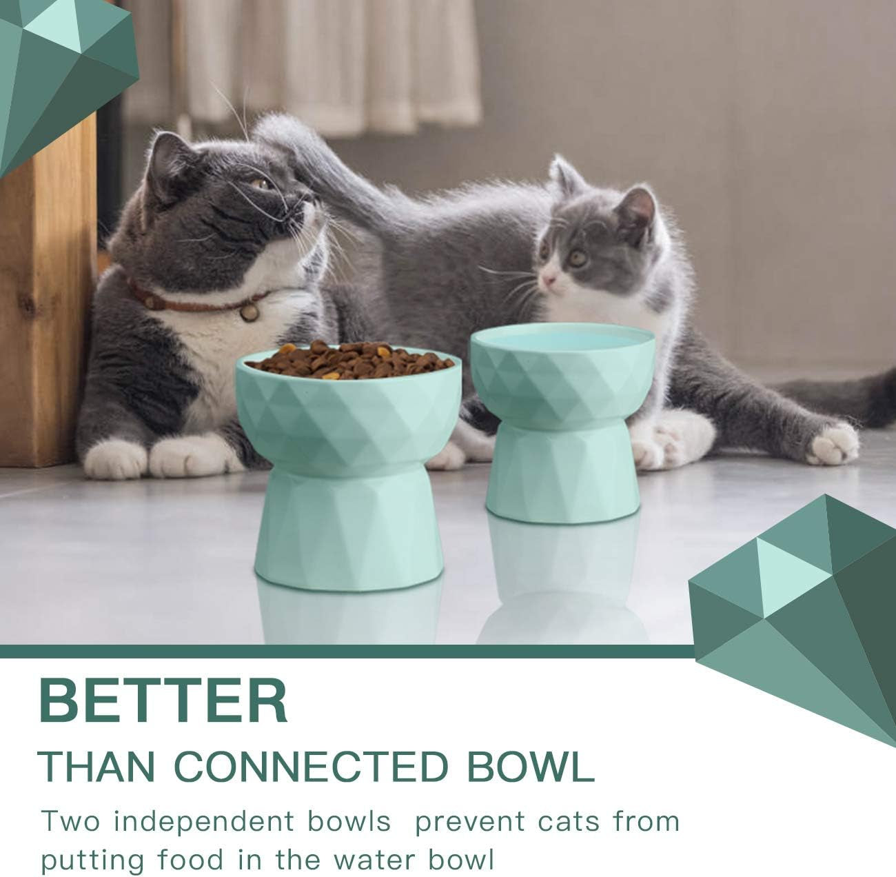 Ceramic Cat Bowls Anti Vomiting, 13.5 Oz,Green