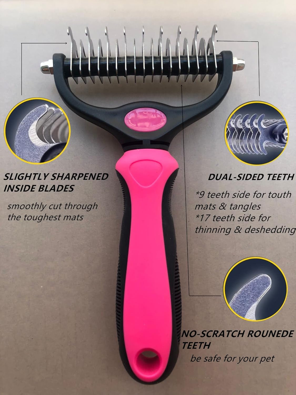 Professional Pet Grooming Brush and Nail Clippers Set - (Pink), Large