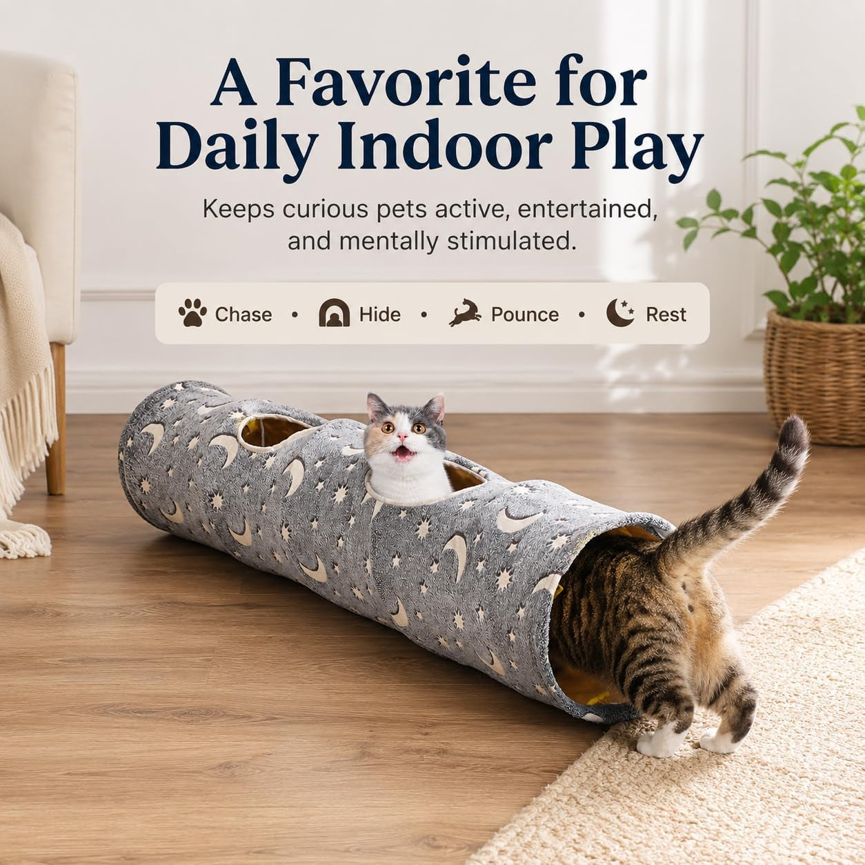 Cat Tunnel Tube with Plush Ball Toys Collapsible 