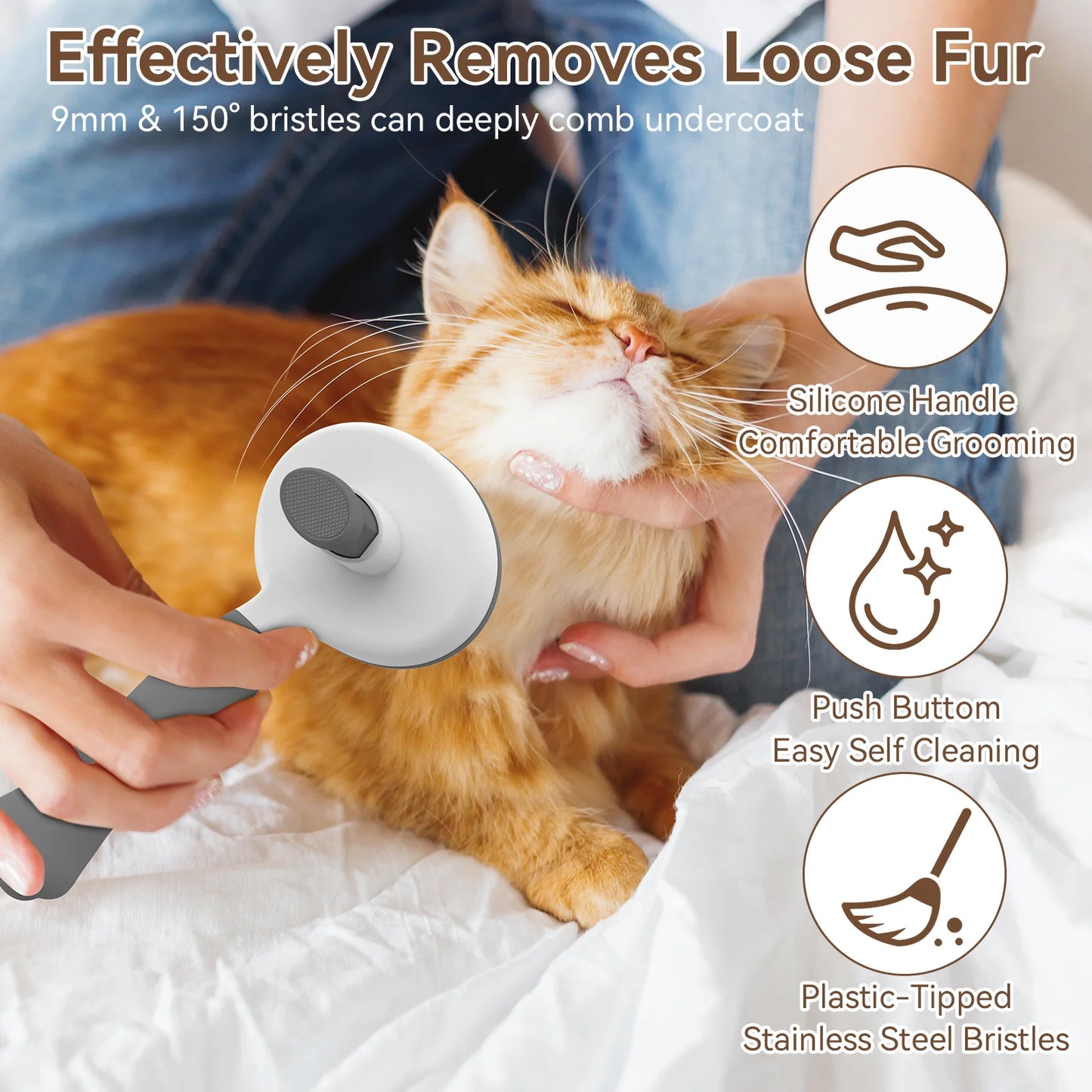 Cat & Dog Grooming Brush, Perfect for All Coat Types – Gray