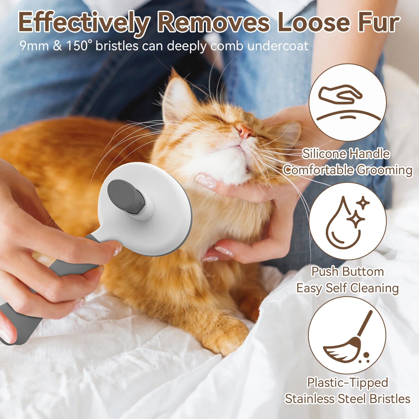 Cat & Dog Grooming Brush, Perfect for All Coat Types – Gray
