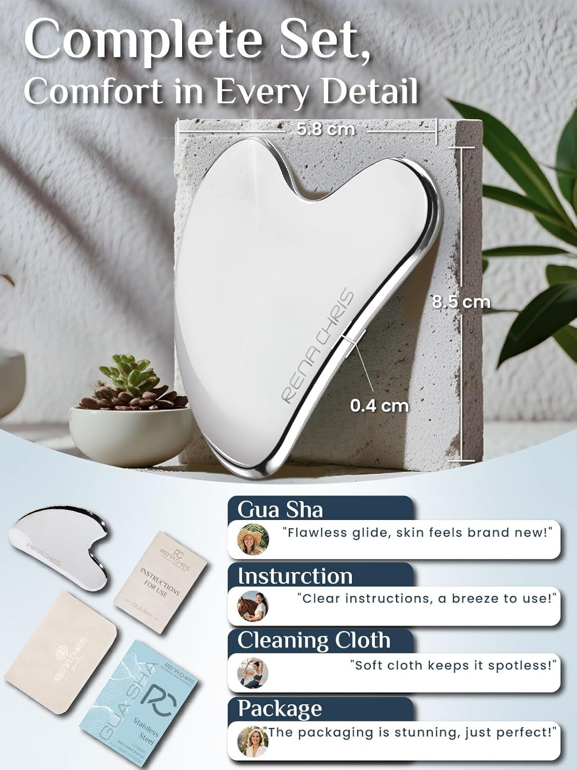 Gua Sha Facial Massage Tool, Skin-Care (Silver)