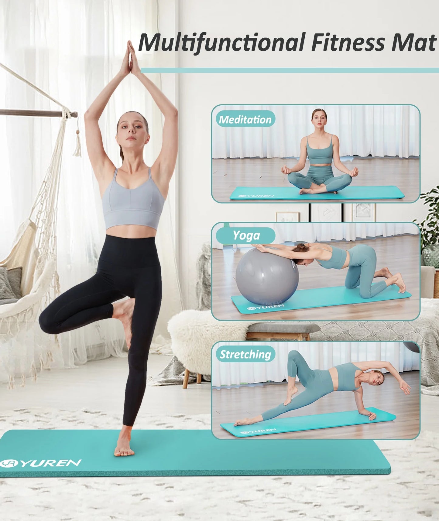 Extra Thick Yoga Mat 4/5" Hi-Density Foam 76" Long, Ice Blue