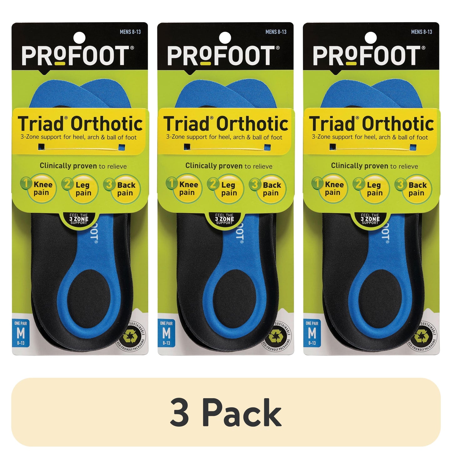 Triad Orthotic Insoles for Men's Size 8-13 (3 Pack)