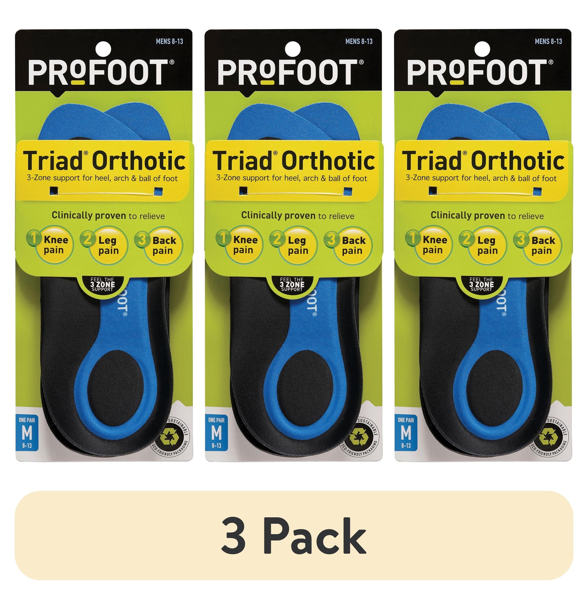 Triad Orthotic Insoles for Men's Size 8-13 (3 Pack)