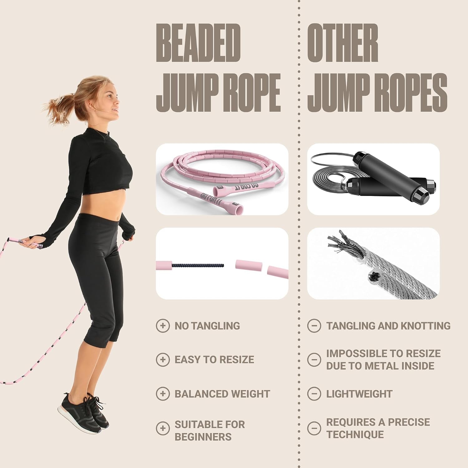 Sportbit Custom-Fit Beaded Jump Rope 