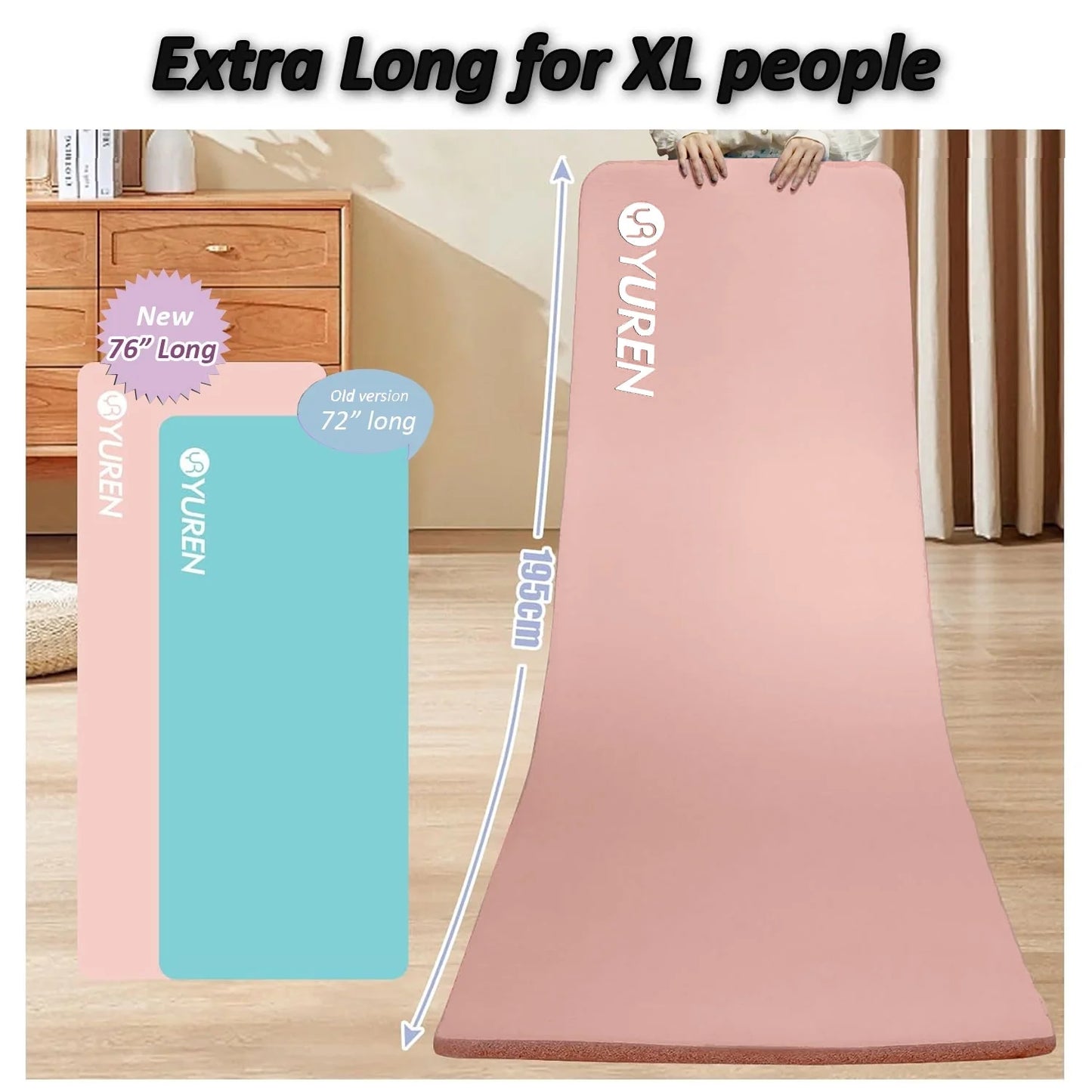 Thick Yoga Mat with Carry Bag, 76"x24"x 20mm Thick, Pink