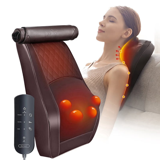 Neck & Back Massager with Heat, 3D Deep-Kneading Shiatsu Pillow, Brown 