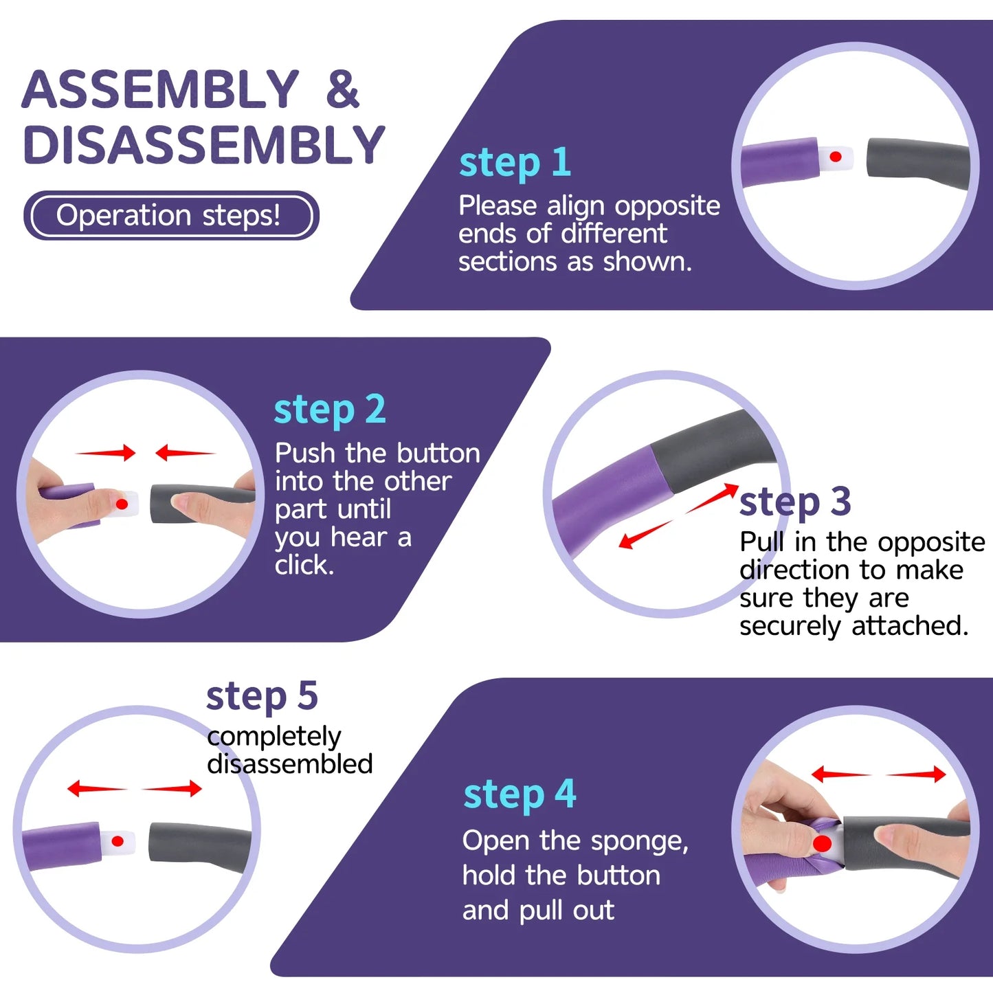 Exercise Hula Hoop with 8 Detachable Sections-(Purple/Gray)
