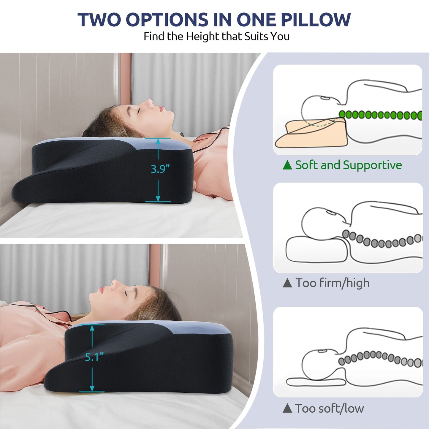 Contour Memory Foam Cervical Pillows - Queen Size 26"Lx14.6"Wx5.1"H