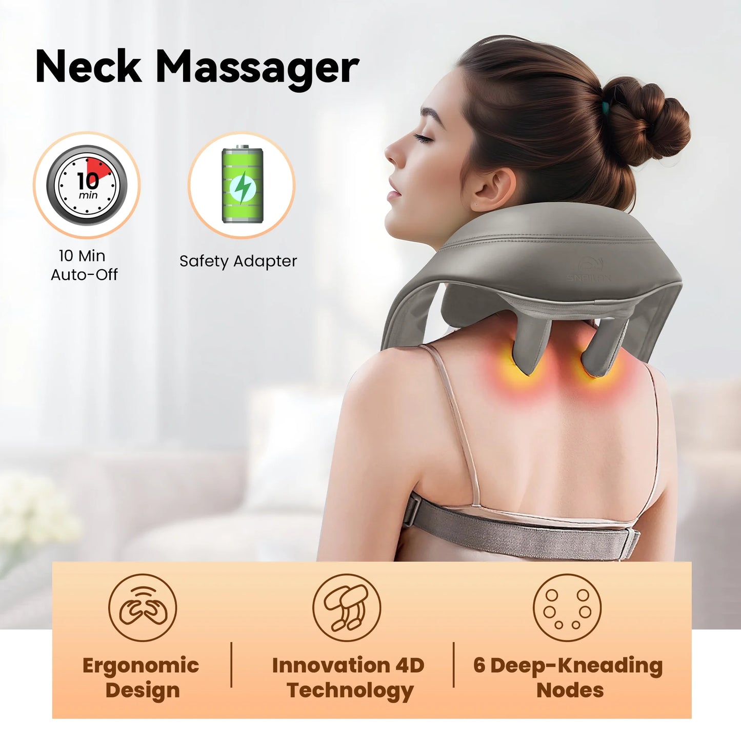 Cordless Shiatsu Neck & Shoulder Massager with Heat for Pain Relief.