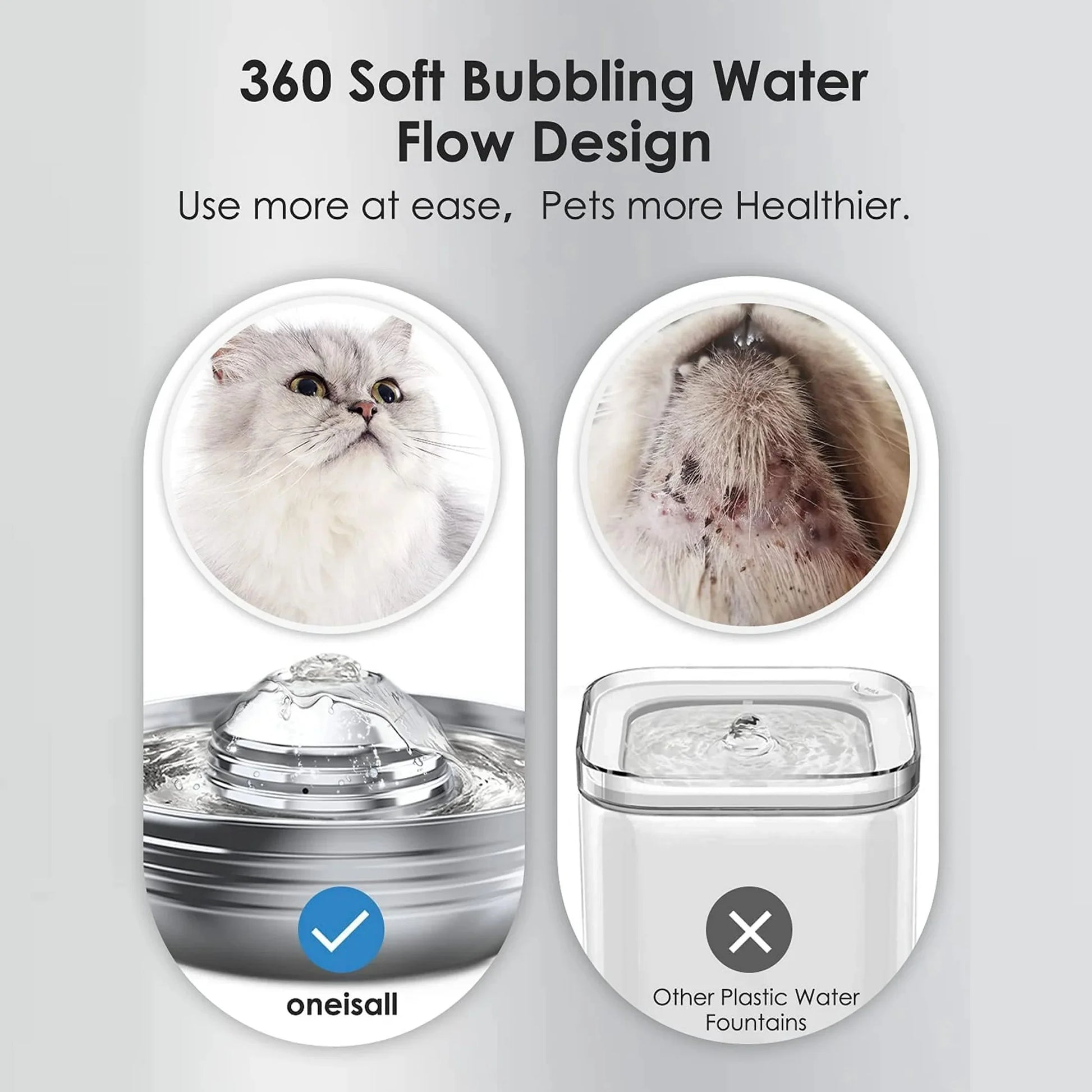 CW-03 Cat Water Fountain 304 Stainless Steel, 2L/68oz, Silver