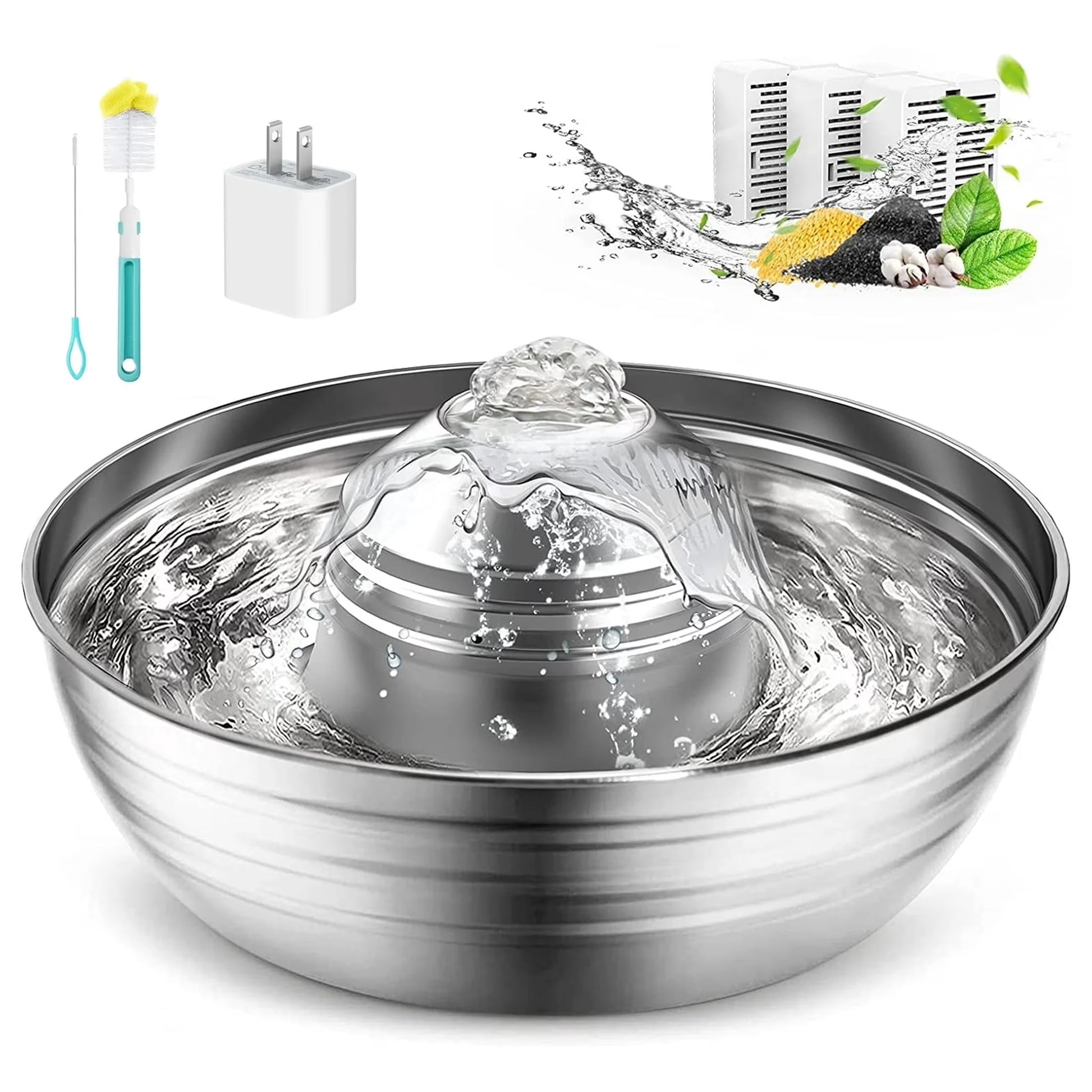 CW-03 Cat Water Fountain 304 Stainless Steel, 2L/68oz, Silver