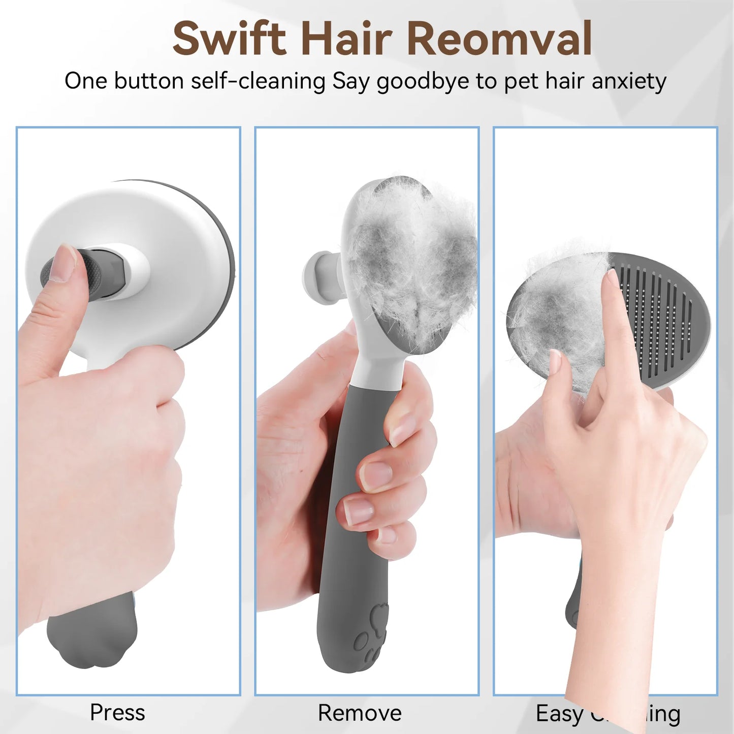 Cat & Dog Grooming Brush, Perfect for All Coat Types – Gray