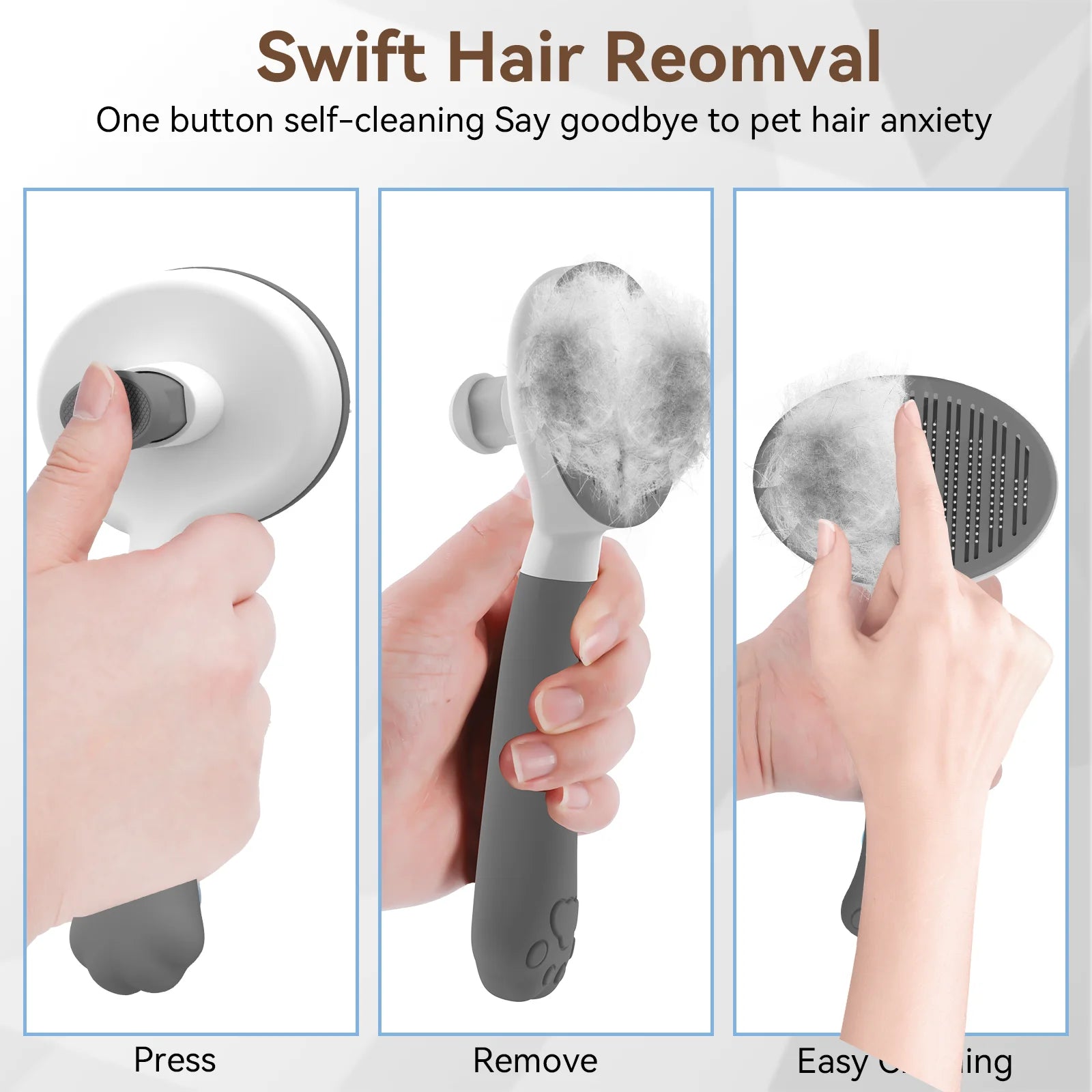 Cat & Dog Grooming Brush, Perfect for All Coat Types – Gray