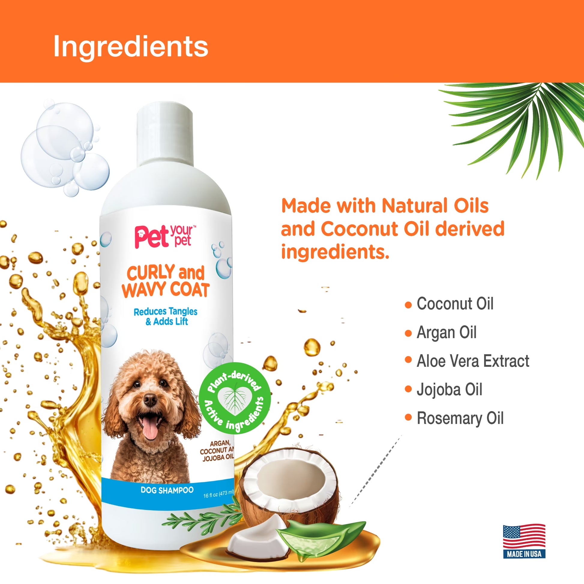Natural Dog Shampoo for Curly & Wavy Coats - 16 oz