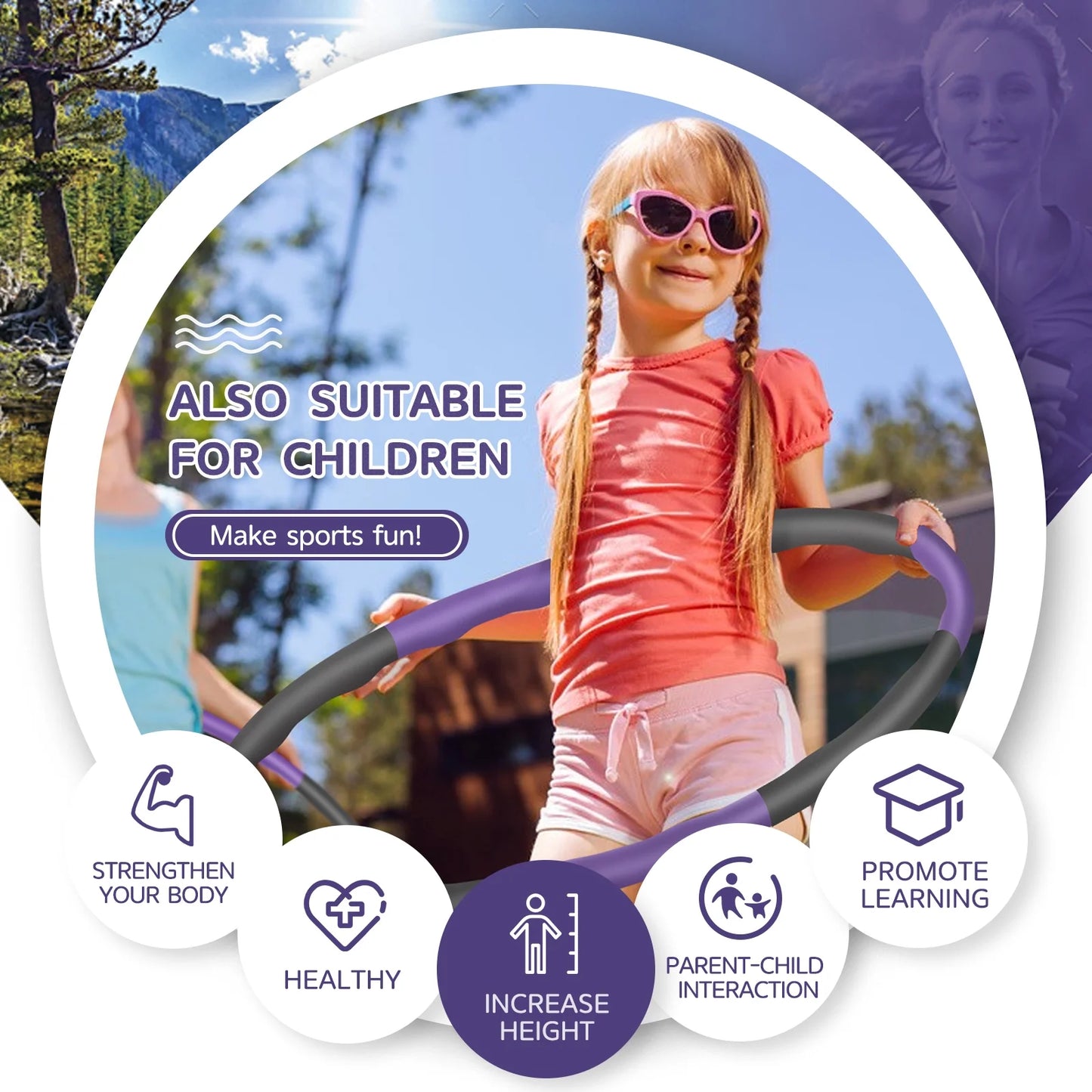 Exercise Hula Hoop with 8 Detachable Sections-(Purple/Gray)