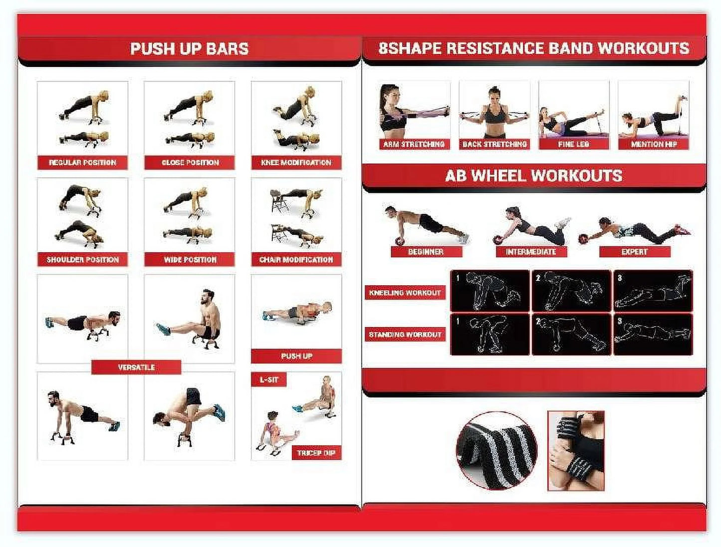 Ab Wheel Workout Equipment Kit with Resistance Bands - Black