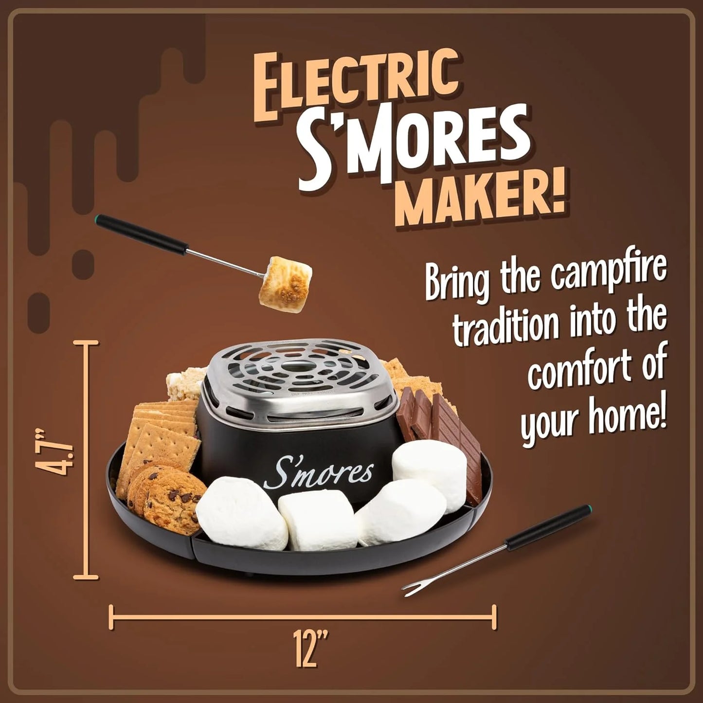 Electric Smore Maker with 4 Marshmallows Roasting Forks, Black