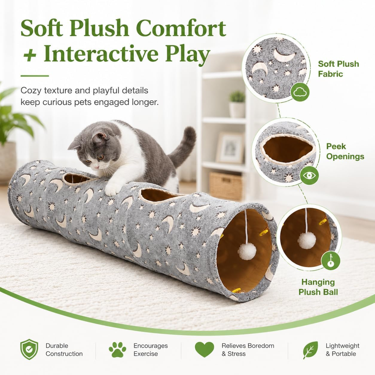 Cat Tunnel Tube with Plush Ball Toys Collapsible 
