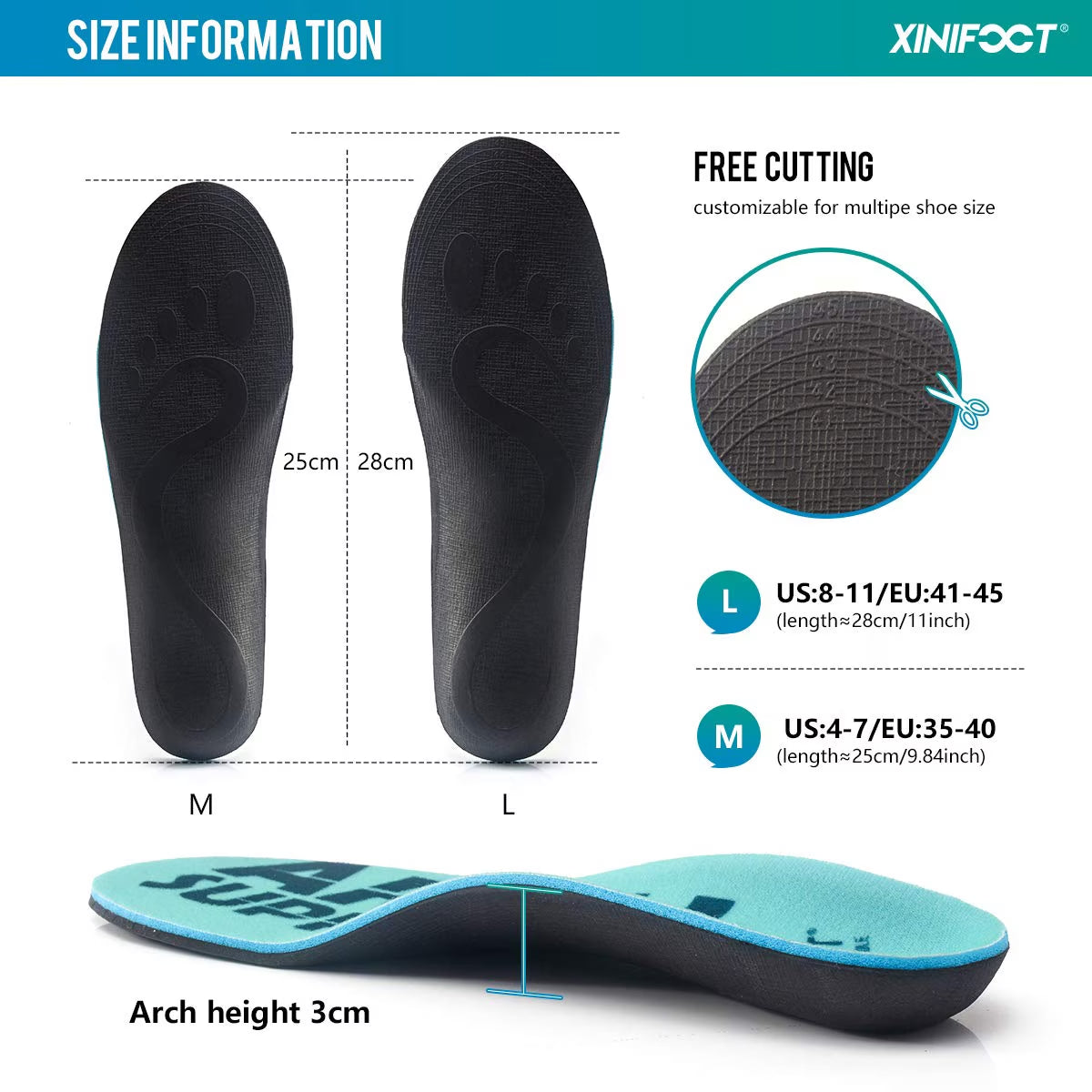 Arch Support Orthotic Insoles - 2 Pairs for Men