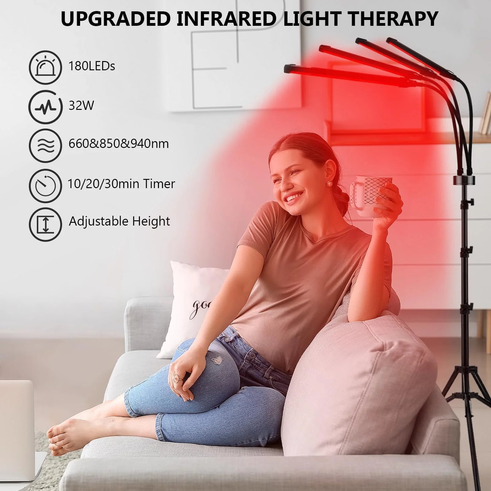 Red Light Therapy Lamp, 32W 180LEDs 