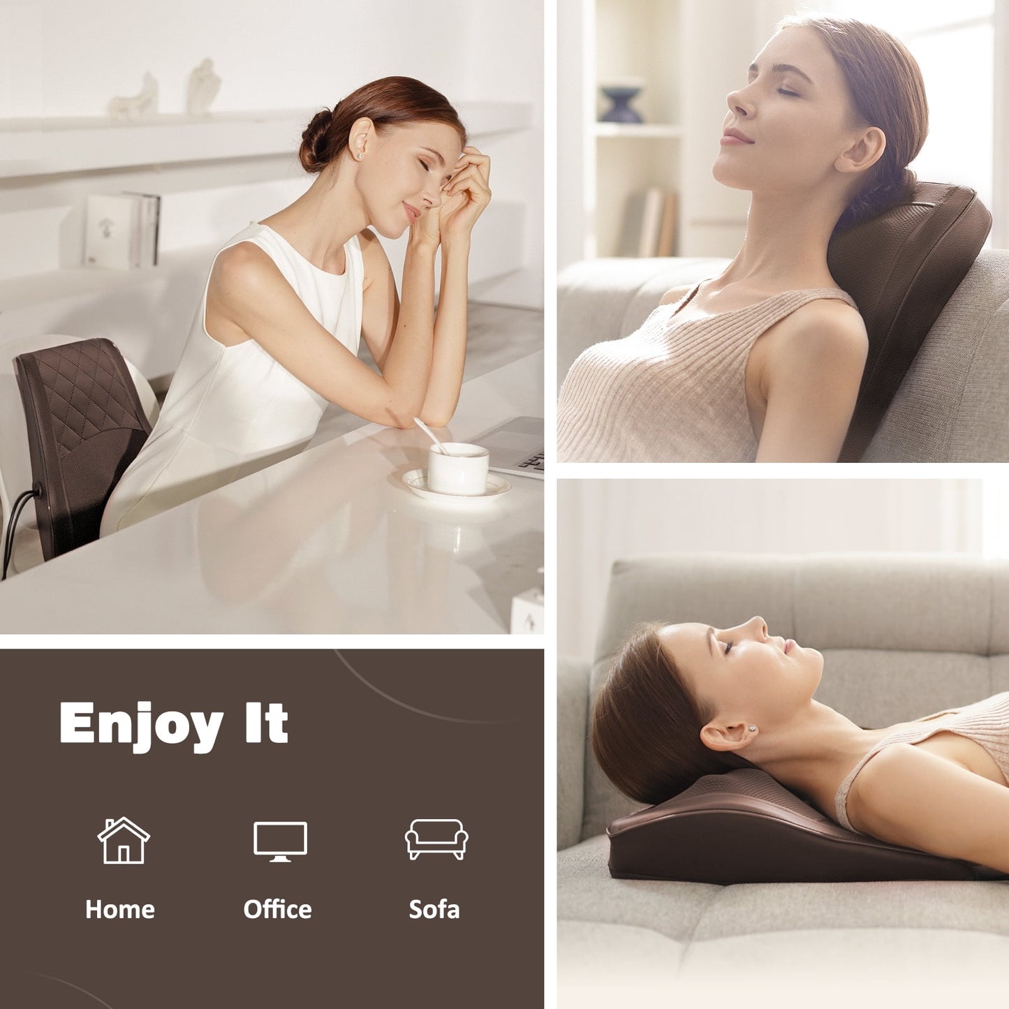 Neck & Back Massager with Heat, 3D Deep-Kneading Shiatsu Pillow, Brown 