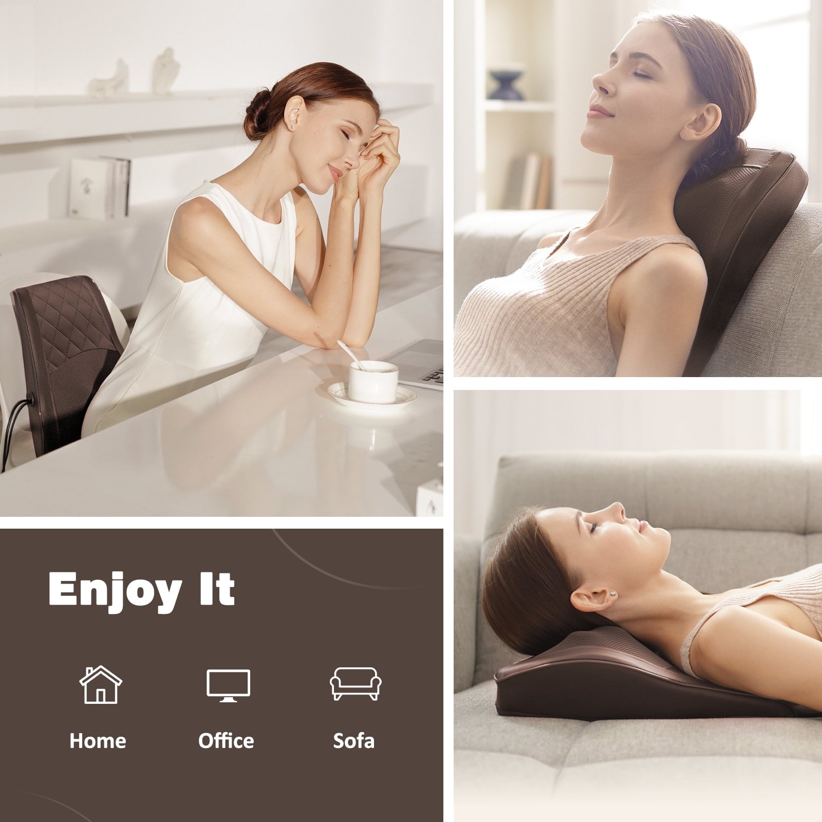 Neck & Back Massager with Heat, 3D Deep-Kneading Shiatsu Pillow, Brown 