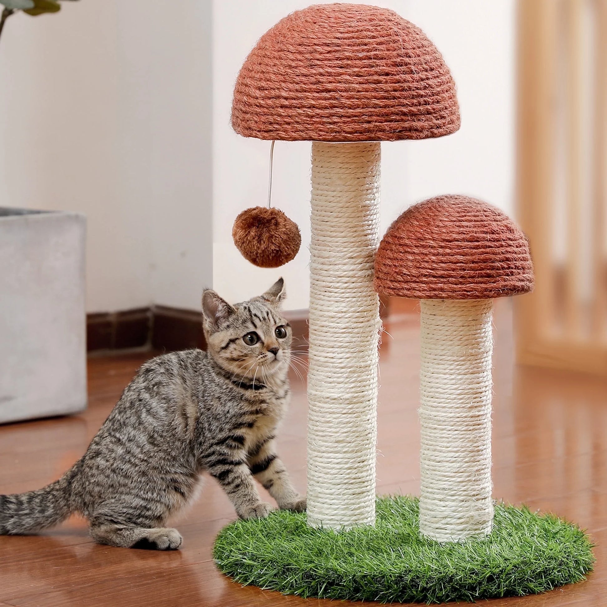 2 Mushrooms Cat Scratching Post 19" - Brown