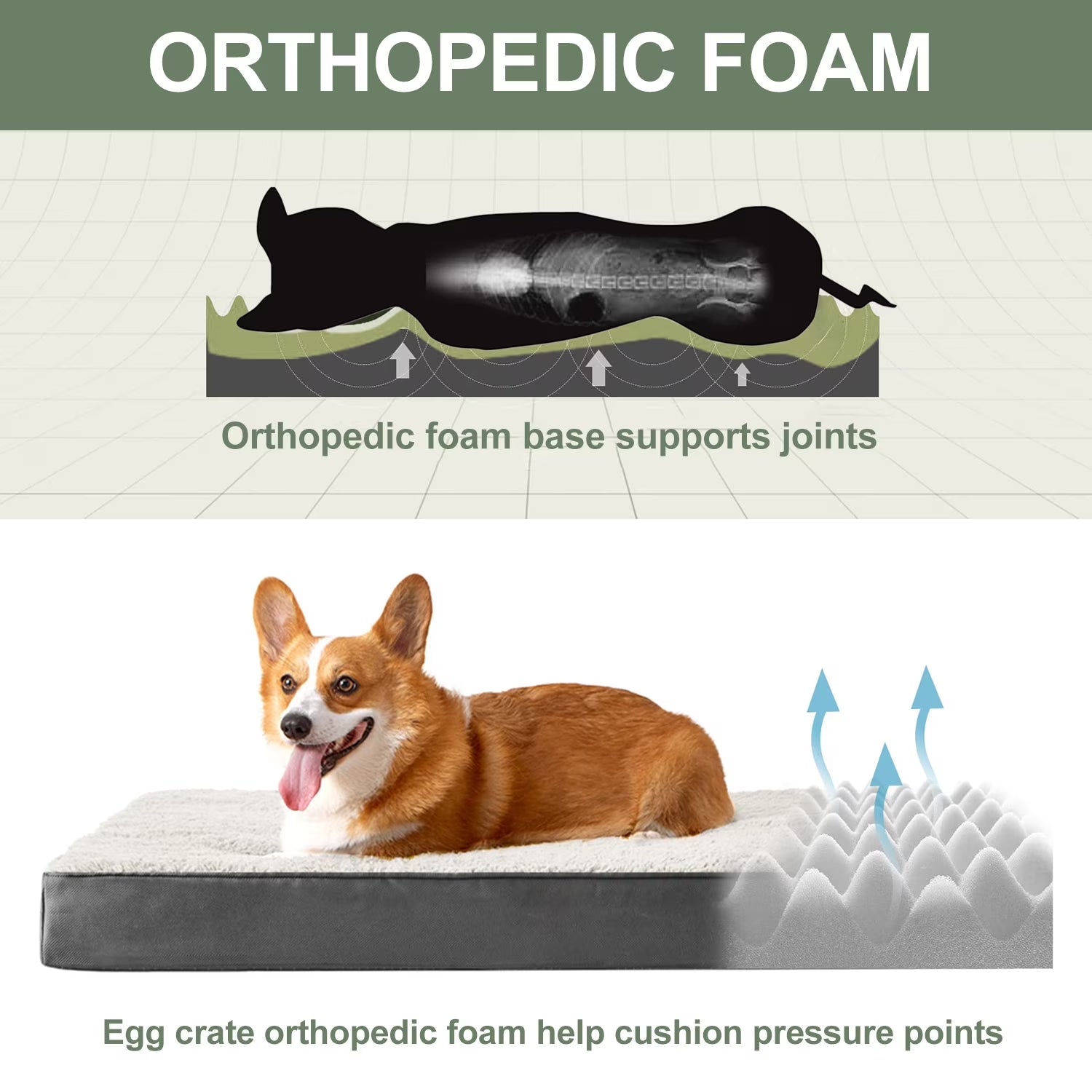 Dog Bed for Medium Dogs, Grey White, 30"X20"X3"