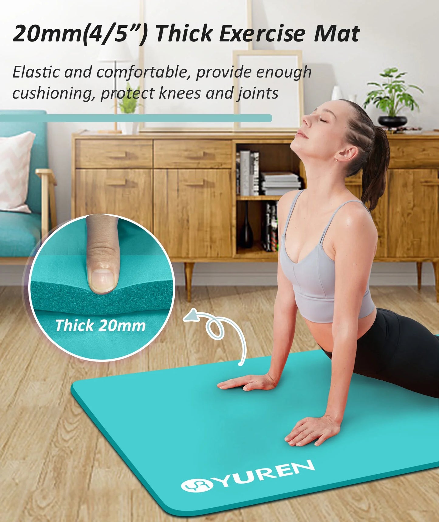 Extra Thick Yoga Mat 4/5" Hi-Density Foam 76" Long, Ice Blue