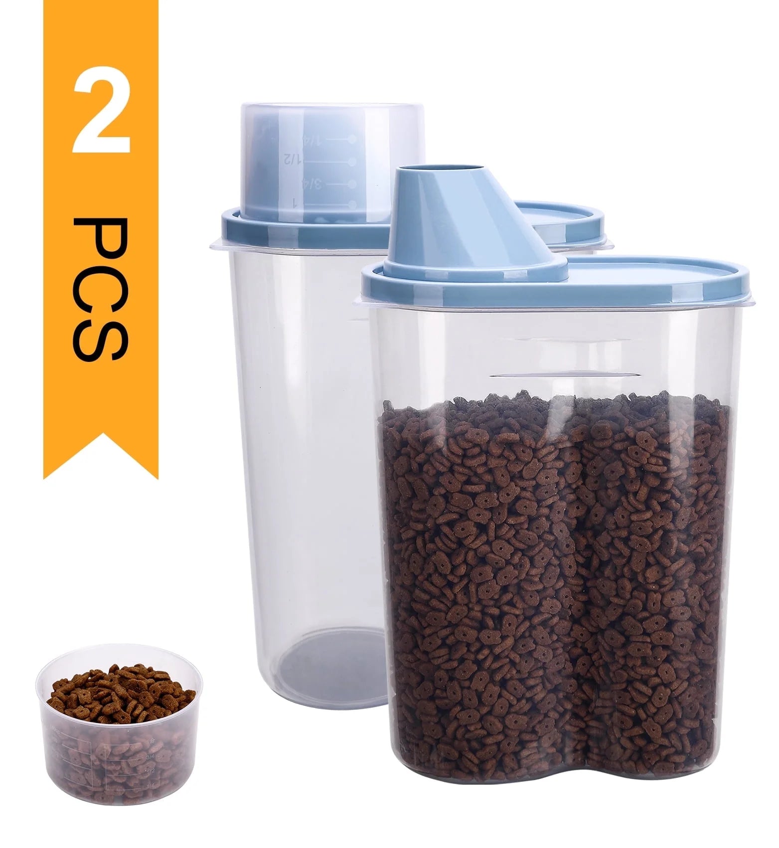 Pet Food Container Dog Cat Food Storage with Measuring Cup   2 Pack 2lb/2.5L