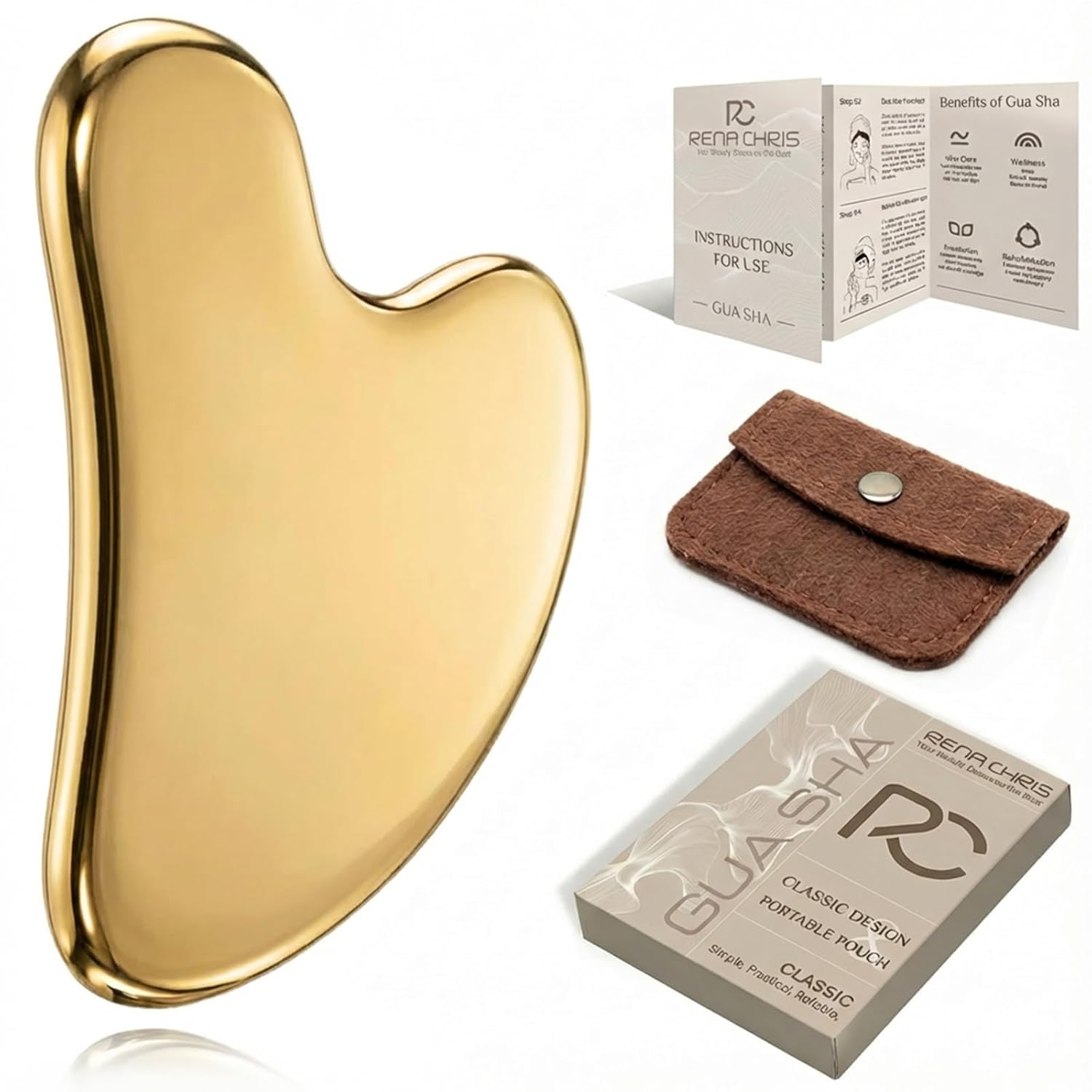 Gua Sha Facial Massage Tool, Skin-Care Gift (Golden)