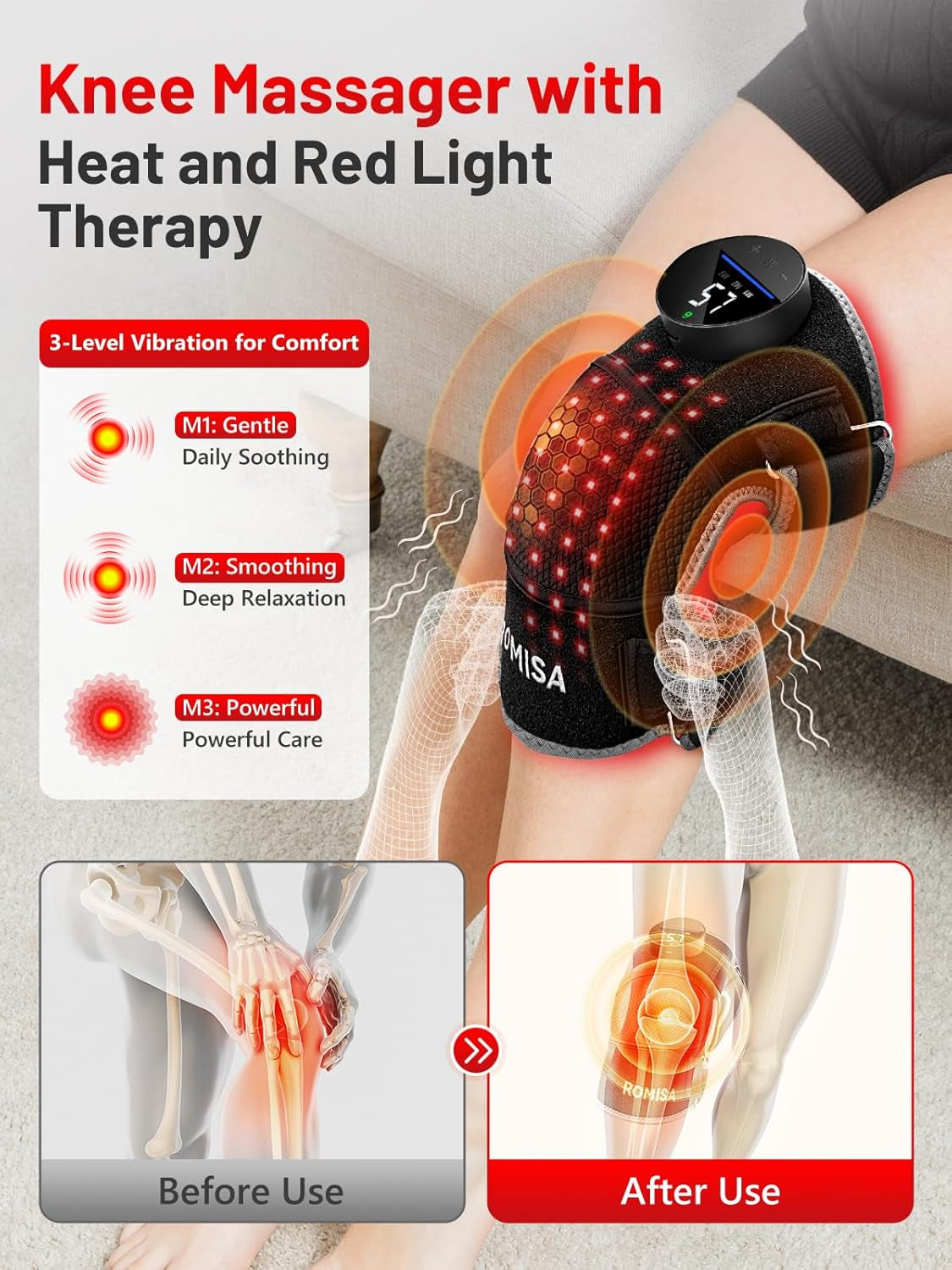 ROMISA Red Light Therapy Knee Brace Vibration